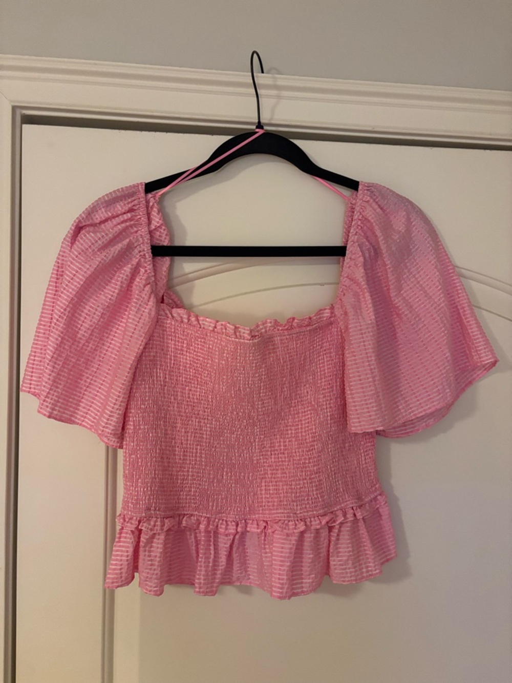 Pink Smocked Peplum Women's Top